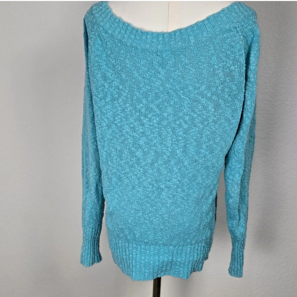 Vintage Y2K Old Navy‎ Aqua Chunky Knit Wide V Neck Sweater Cotton Women M Bella